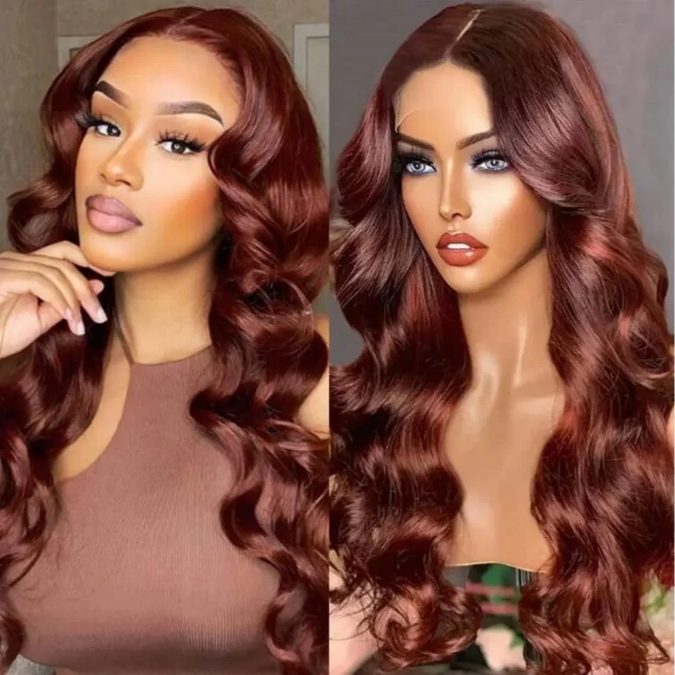 HD 13x4 Reddish Brown Lace Front Wig Colored Glueless Human Hair Wigs Brazilian Body Wave Red Brown Lace Frontal Human Hair Wigs