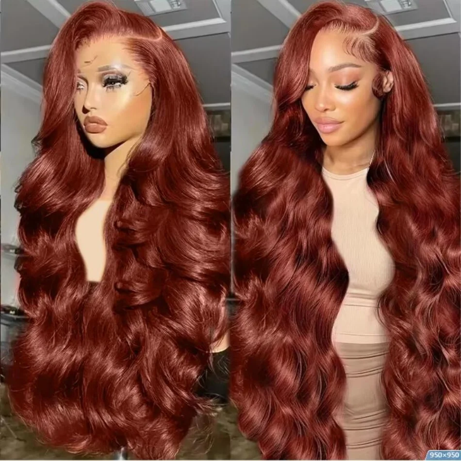 HD 13x4 Reddish Brown Lace Front Wig Colored Glueless Human Hair Wigs Brazilian Body Wave Red Brown Lace Frontal Human Hair Wigs