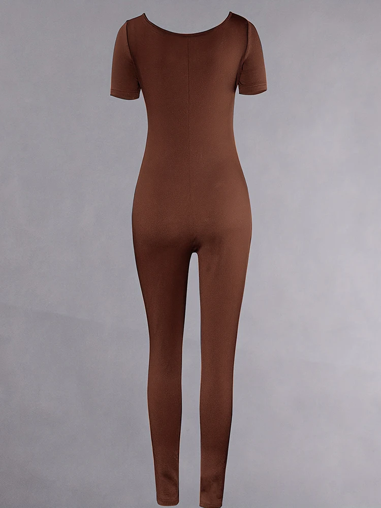 2024 Spring and Summer New Women's One-piece Short Sleeve Solid Color Sexy Slim One-piece Fashion Activity Street One-piece Suit