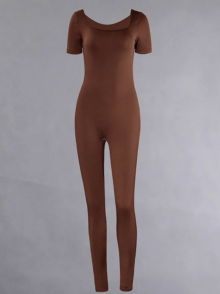 2024 Spring and Summer New Women's One-piece Short Sleeve Solid Color Sexy Slim One-piece Fashion Activity Street One-piece Suit