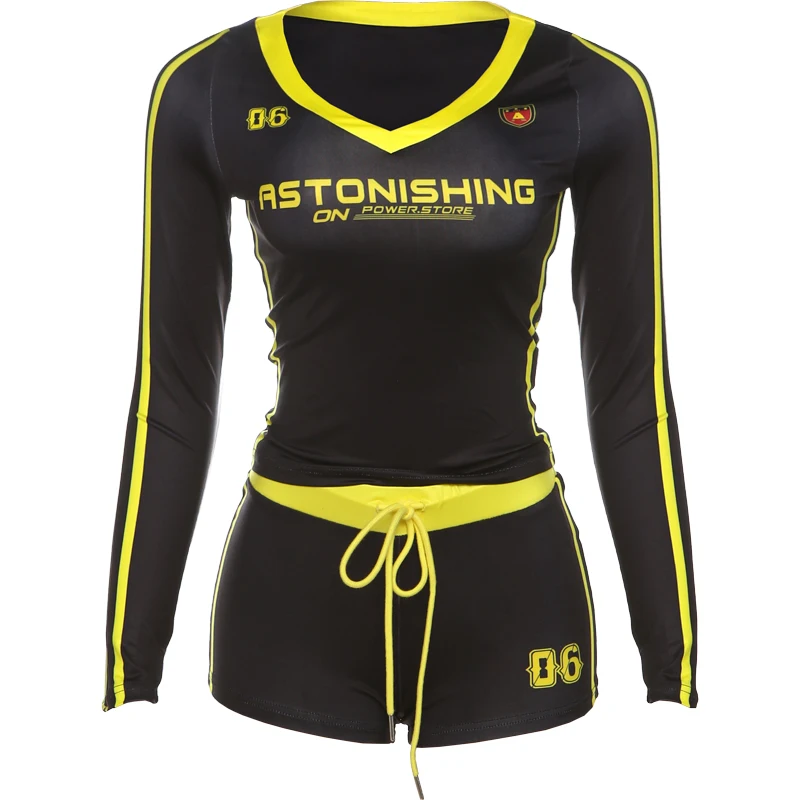 Nibber Women Tracksuit 2 Piece Set Stroke Tight Hipster Letter Print Sporty Casual Crop Tops+Shorts Vitality Matching Outfits