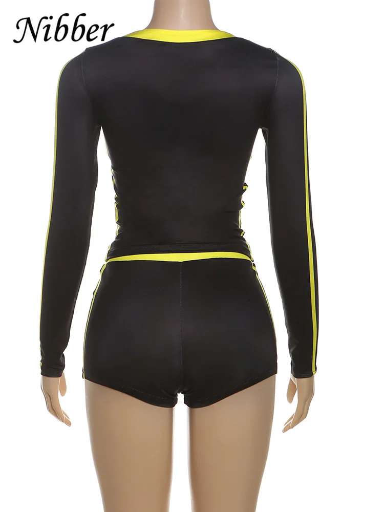 Nibber Women Tracksuit 2 Piece Set Stroke Tight Hipster Letter Print Sporty Casual Crop Tops+Shorts Vitality Matching Outfits