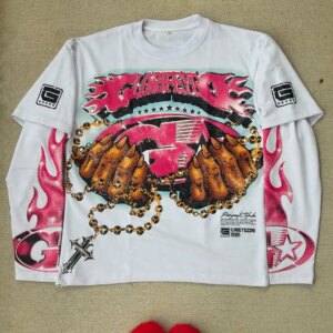 Street Hip-hop Harajuku Retro American Punk Goth Fashion Personalized Letter Design Casual Loose T-shirt Men Versatile Top