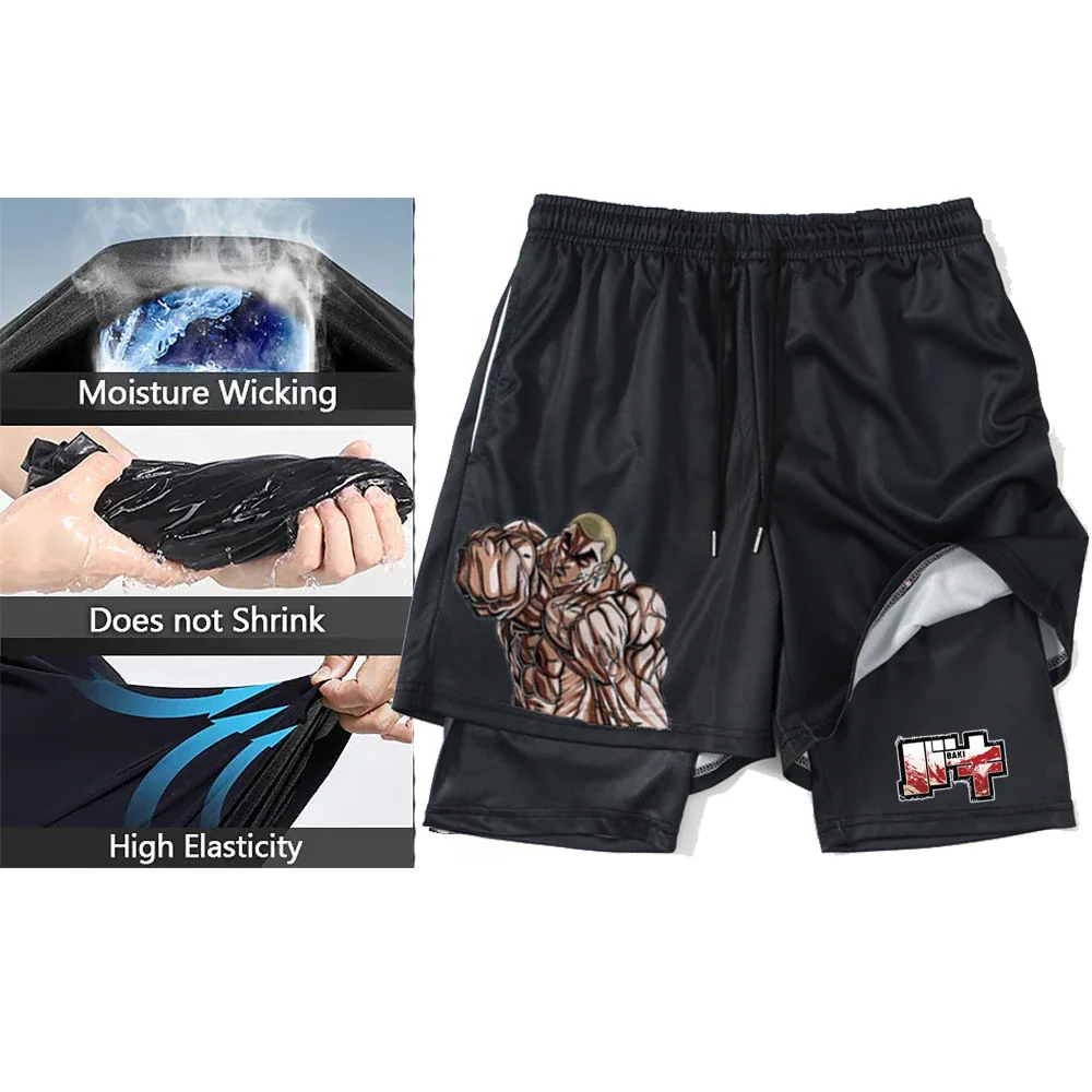 Anime Performance Shorts Men Women 2 In 1 Gym Shorts Manga 3D Print Mesh Quick Dry Sports Short Pants Summer Fitness Workout