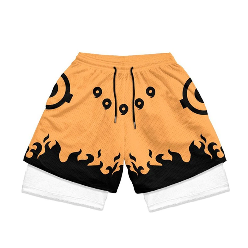 Anime Performance Shorts Men Women 2 In 1 Gym Shorts Manga 3D Print Mesh Quick Dry Sports Short Pants Summer Fitness Workout