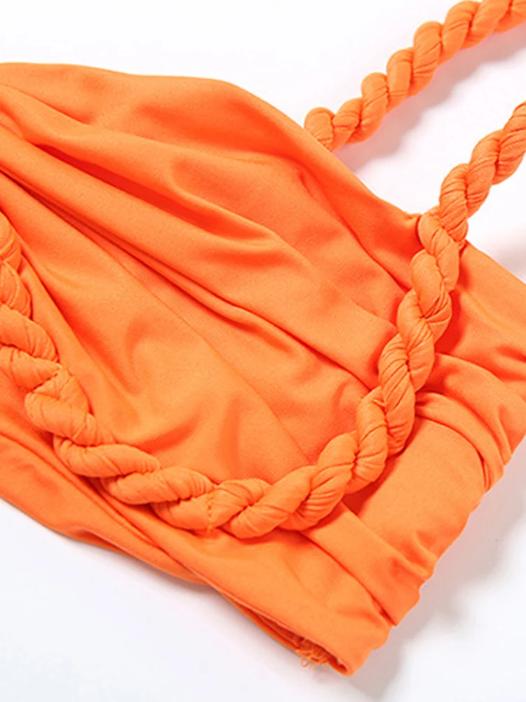 Beyprern Making Wishes Skirt Set Women Ruched Two-Piece Dress Summer Orange Bandage Maxi Skirt Set Vacation Outfits Clubwear - Image 6