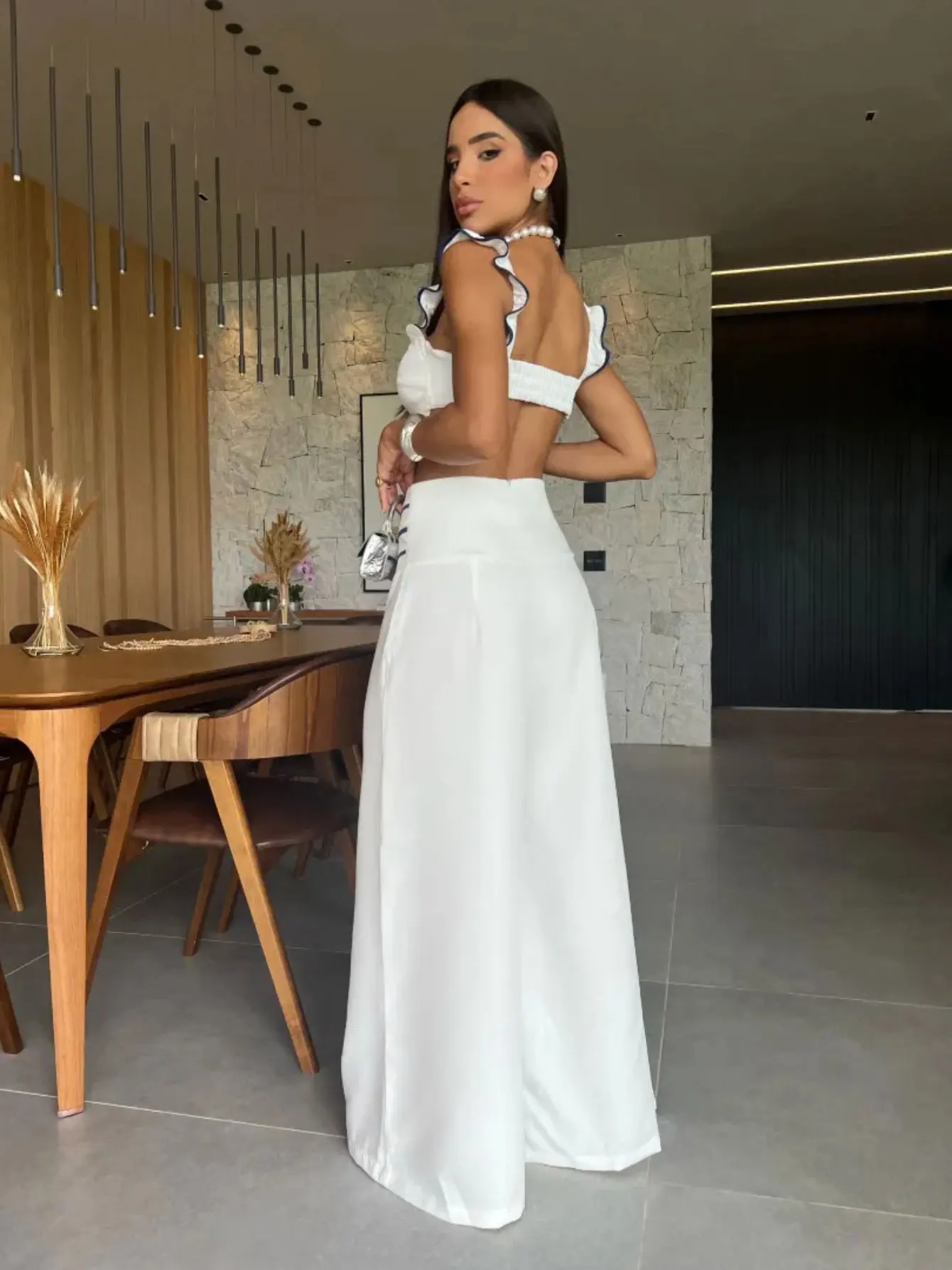 Sexy Pants Set For Women 2 Pieces With Short Top 2024 Autumn Fashion Trousers Sets Women's Clothing