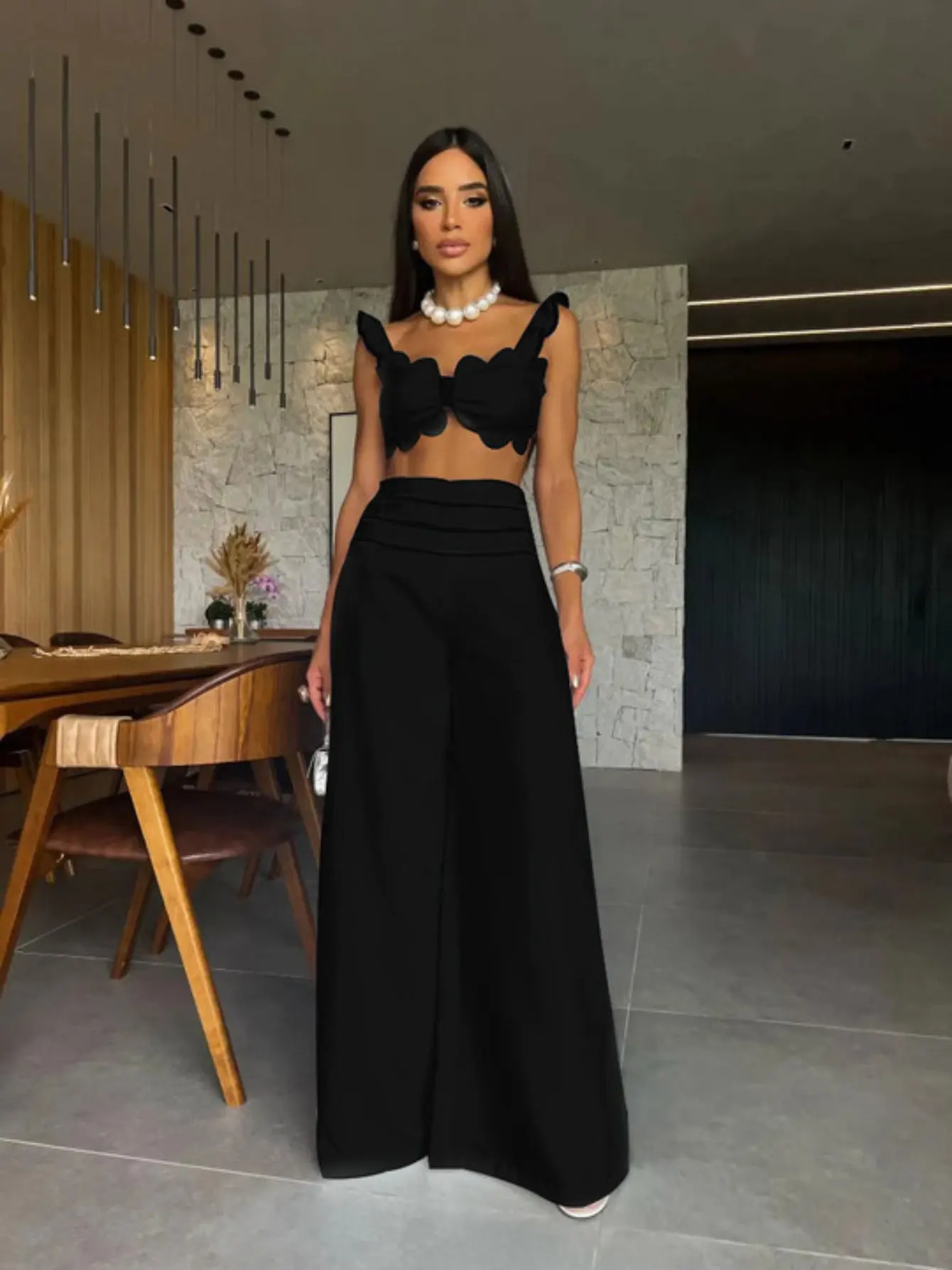 Sexy Pants Set For Women 2 Pieces With Short Top 2024 Autumn Fashion Trousers Sets Women's Clothing