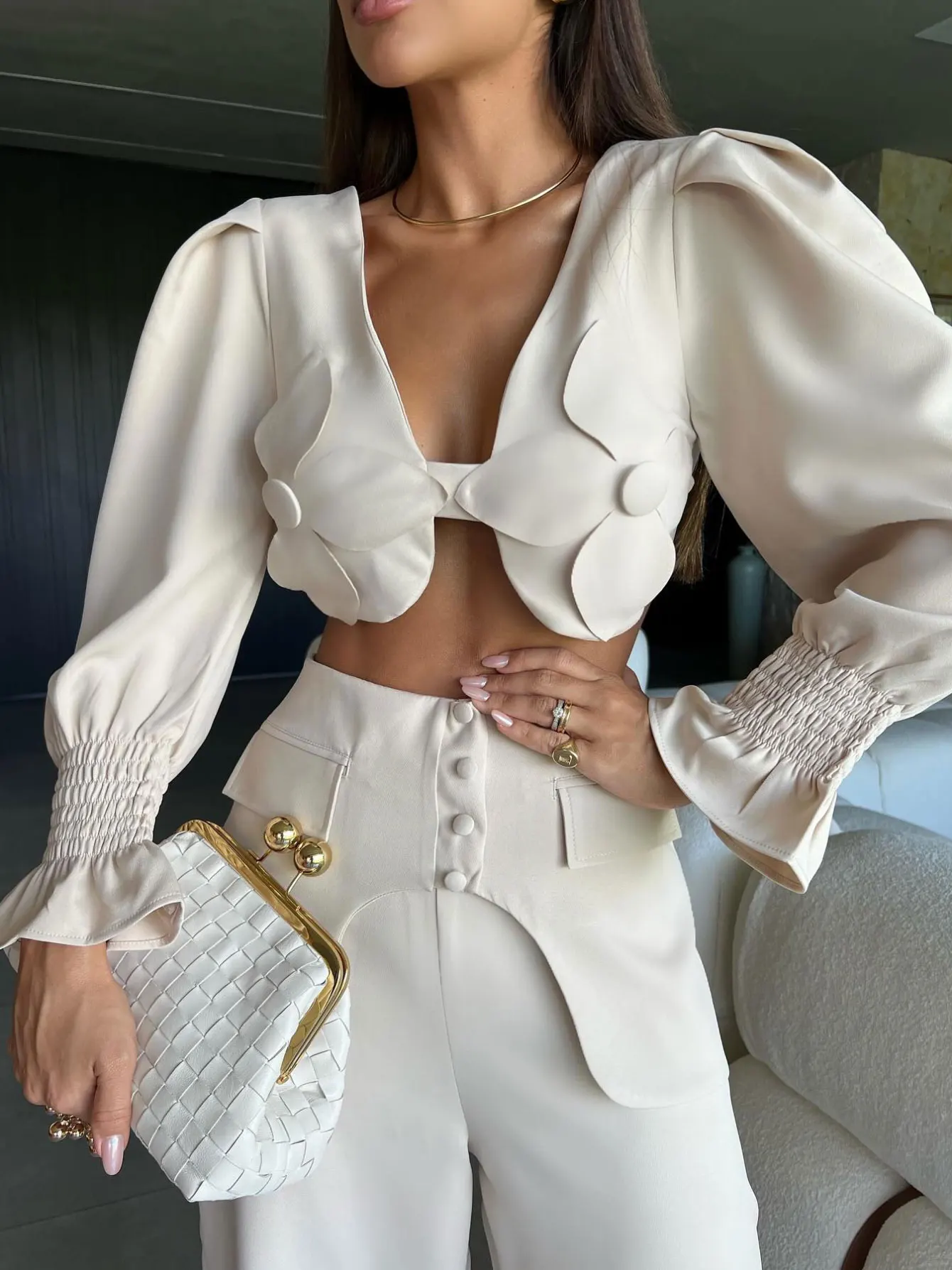 Sexy Pants Set For Women 2 Pieces With Short Top 2024 Autumn Fashion Trousers Sets Women's Clothing