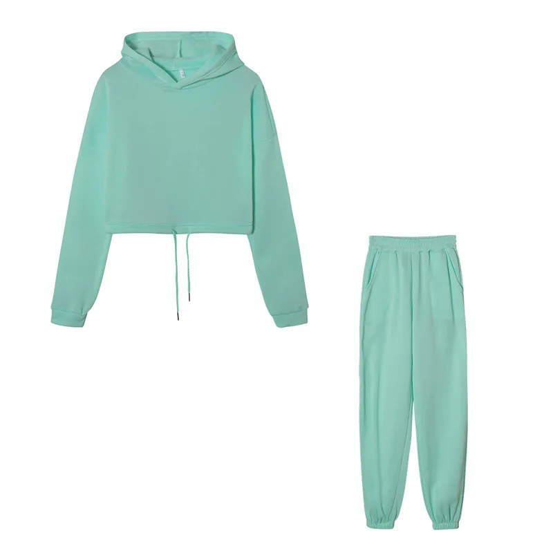 Winter Tracksuit Women Two Piece Set - Oversized Hoodie Sweatpants Solid Color Sportswear Suit |Casual Sweatshirt Trouser Set