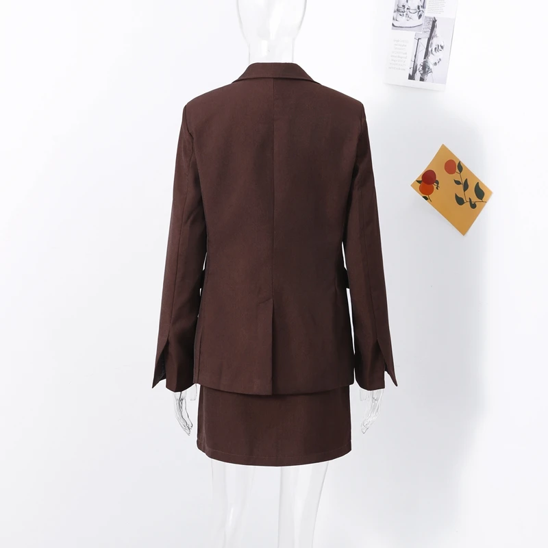 Elegant Lapel Blazer Skirt Set Women Casual Slim Long Sleeve Single Breasted Pocket Solid Mini Skirt 2025 Fashion Lady Outfit