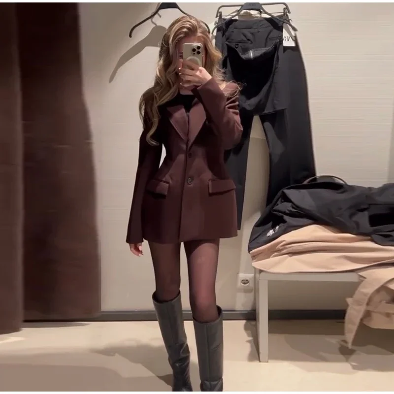 Elegant Lapel Blazer Skirt Set Women Casual Slim Long Sleeve Single Breasted Pocket Solid Mini Skirt 2025 Fashion Lady Outfit