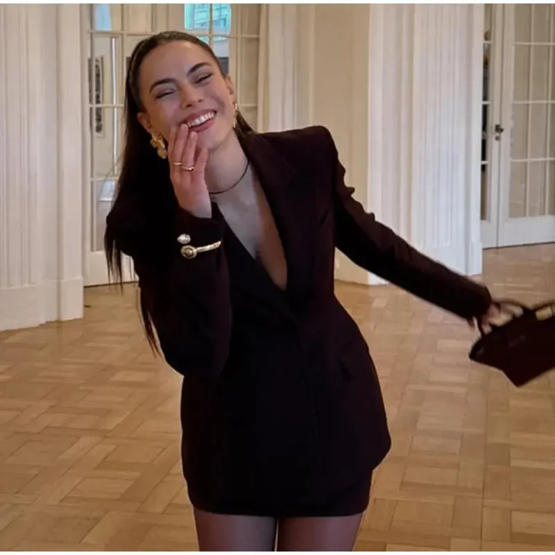 Elegant Lapel Blazer Skirt Set Women Casual Slim Long Sleeve Single Breasted Pocket Solid Mini Skirt 2025 Fashion Lady Outfit