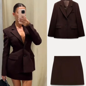 Elegant Lapel Blazer Skirt Set Women Casual Slim Long Sleeve Single Breasted Pocket Solid Mini Skirt 2025 Fashion Lady Outfit