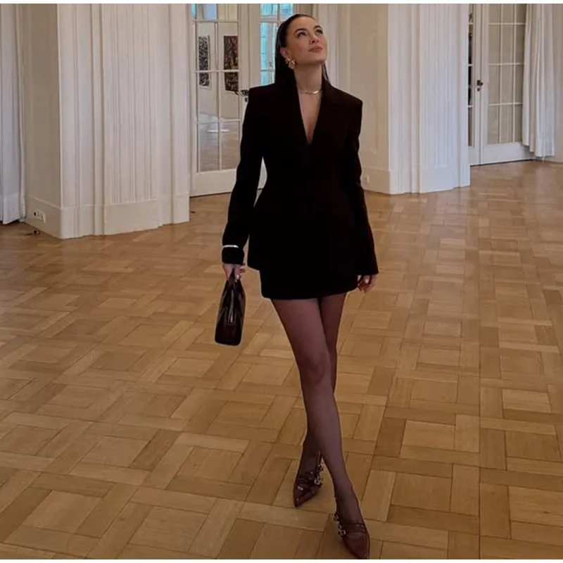 Elegant Lapel Blazer Skirt Set Women Casual Slim Long Sleeve Single Breasted Pocket Solid Mini Skirt 2025 Fashion Lady Outfit