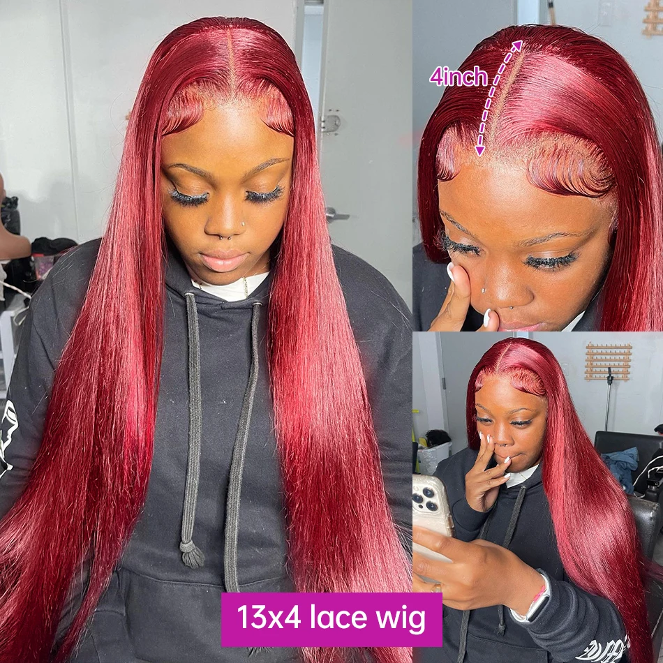 Burgundy Straight 13x6 HD Lace Frontal Wigs Human Hair 30 40 42 Inch 99j Red Colored 13x4 Transparent Lace Front Human Hair Wigs