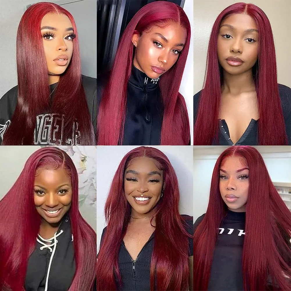 Burgundy Straight 13x6 HD Lace Frontal Wigs Human Hair 30 40 42 Inch 99j Red Colored 13x4 Transparent Lace Front Human Hair Wigs
