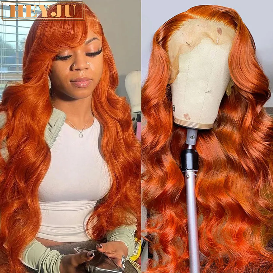 Colored Orange Ginger Lace Front Wigs Human Hair Body Wave 13x6 HD Lace Frontal Wig Loose Wave Brazilian Transparent Lace Wig