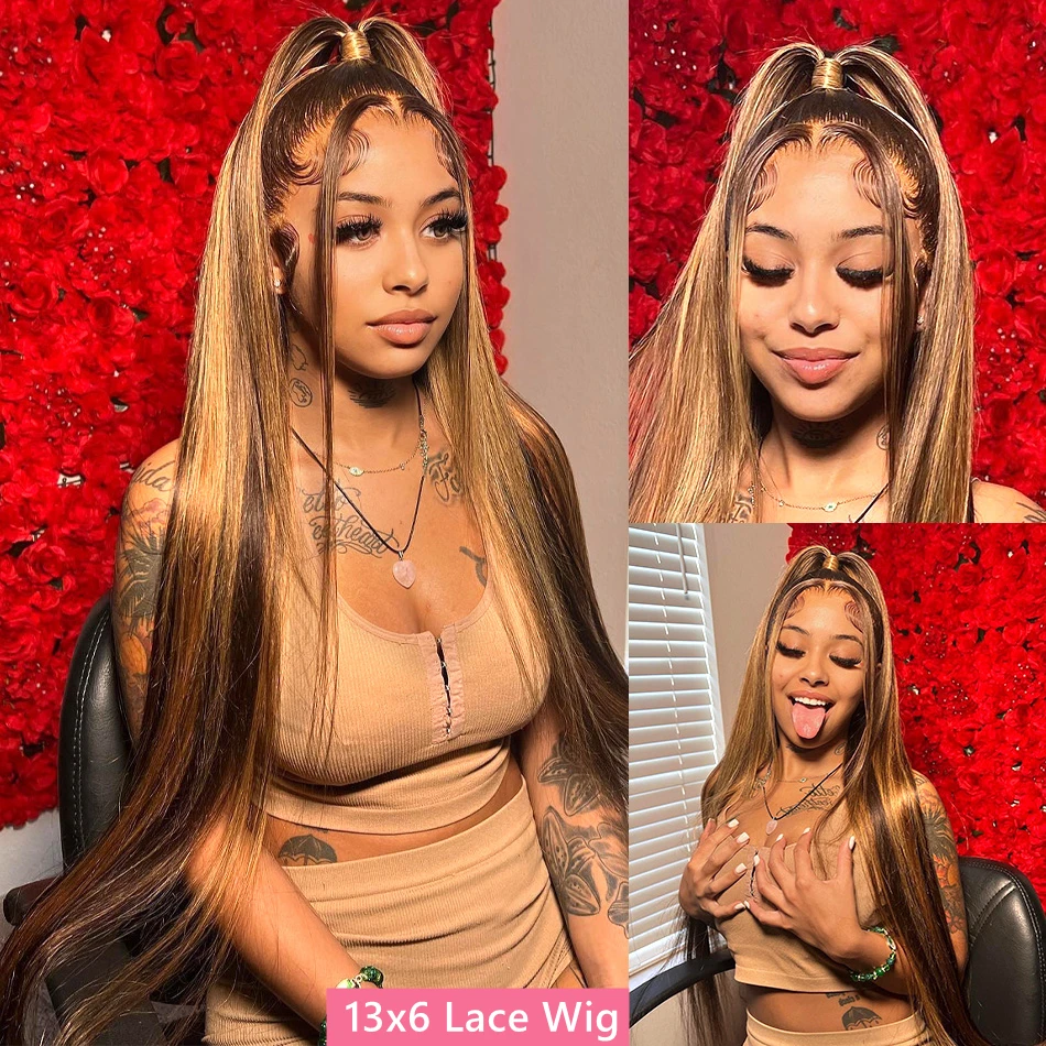 13x6 Hd Highlight Wig Colored Lace Frontal Human Hair Wigs 100%  For Women Pre Plucked Honey Blonde 13x4 Straight Lace Front Wig