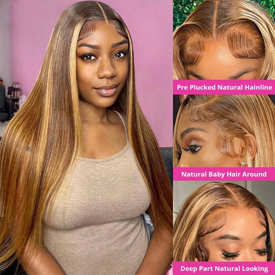 13x6 Hd Highlight Wig Colored Lace Frontal Human Hair Wigs 100%  For Women Pre Plucked Honey Blonde 13x4 Straight Lace Front Wig