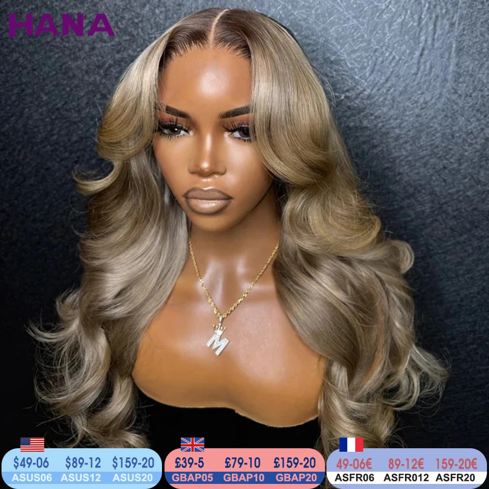 Ombre Blonde With Dark Roots Colored 5X5 Closure Wig For Women Human Hair Body Wave Ombre Ash Blonde 13X6 13X4 Lace Frontal Wig