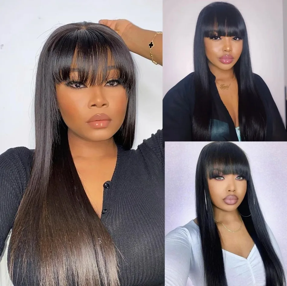 3x1 Middle Part Lace Bone Straight human hair wig with bangs fringe wig human hair bob wigs For Women On Sales Remy Hair Wigs