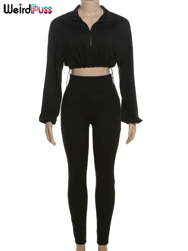 Weird Puss 2024 Autumn Women 2 Piece Set Casual Tracksuit Zipper Thin Drawstring Jacket+Leggings Matching Streetwear Sporty Suit - Image 6