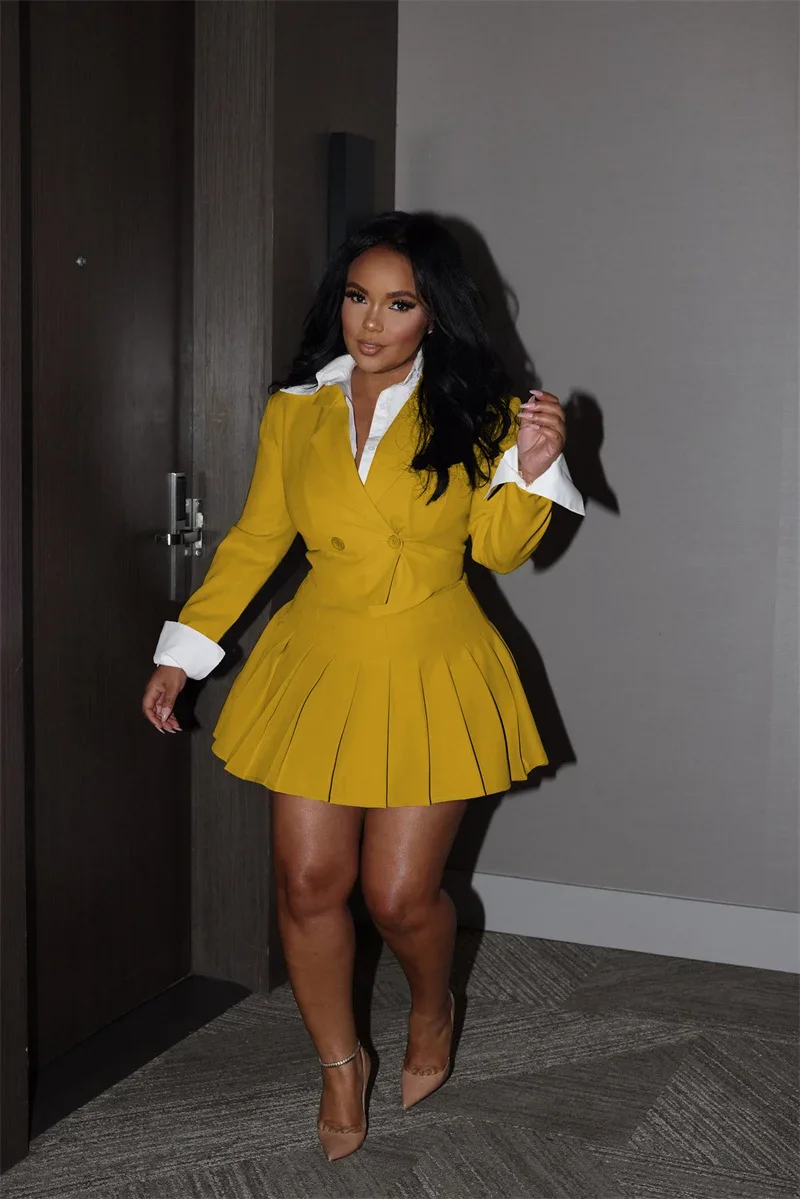 Elegant Workwear 2 Piece Sets for Women Office Lady Double-Breasted Blazer Coat and A-line Pleated Mini Skirt Birthday Outfits Elegant Workwear 2 Piece Sets for Women Office Lady Double-Breasted Blazer Coat and A-line Pleated Mini Skirt Birthday Outfits