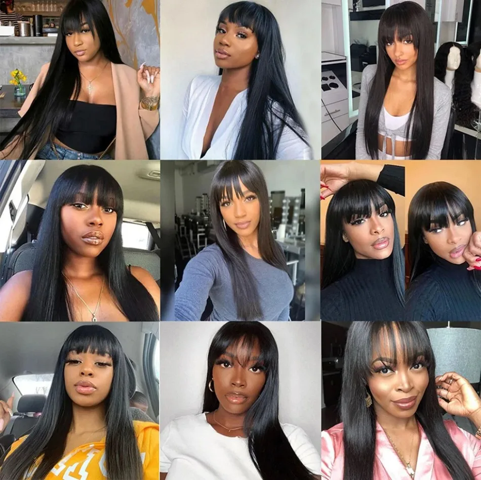 3x1 Middle Part Lace Wig Bone Straight Cheap Wigs Full Machine Made Human Hair Wig with Bangs for Women on Clearance Sale