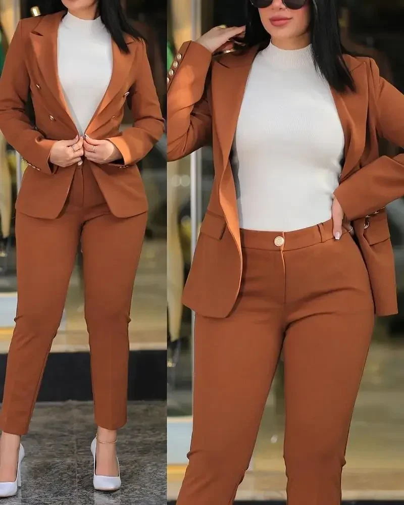 Sets for Women 2 Pieces Autumn Fashion Notched Neck Long Sleeve Blazer & Elegant High Waist Work Pants Set Office Lady Sets for Women 2 Pieces Autumn Fashion Notched Neck Long Sleeve Blazer & Elegant High Waist Work Pants Set Office Lady