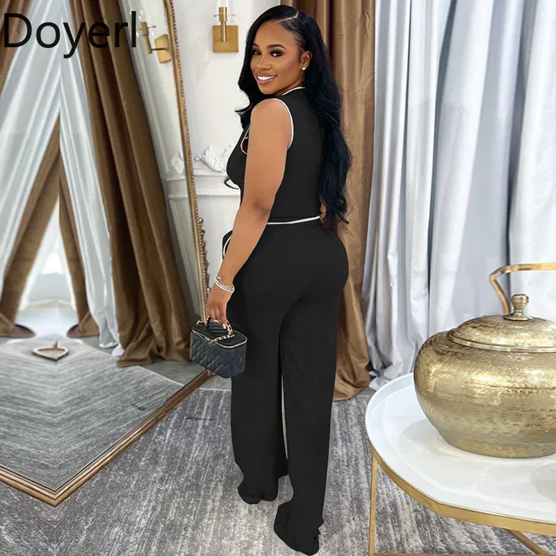 Doyerl Vintage Elegant 2 Piece Sets Woman Outfit Workwear Patchwork Double-breasted Vest Top and Wide Leg Pants Matching Sets