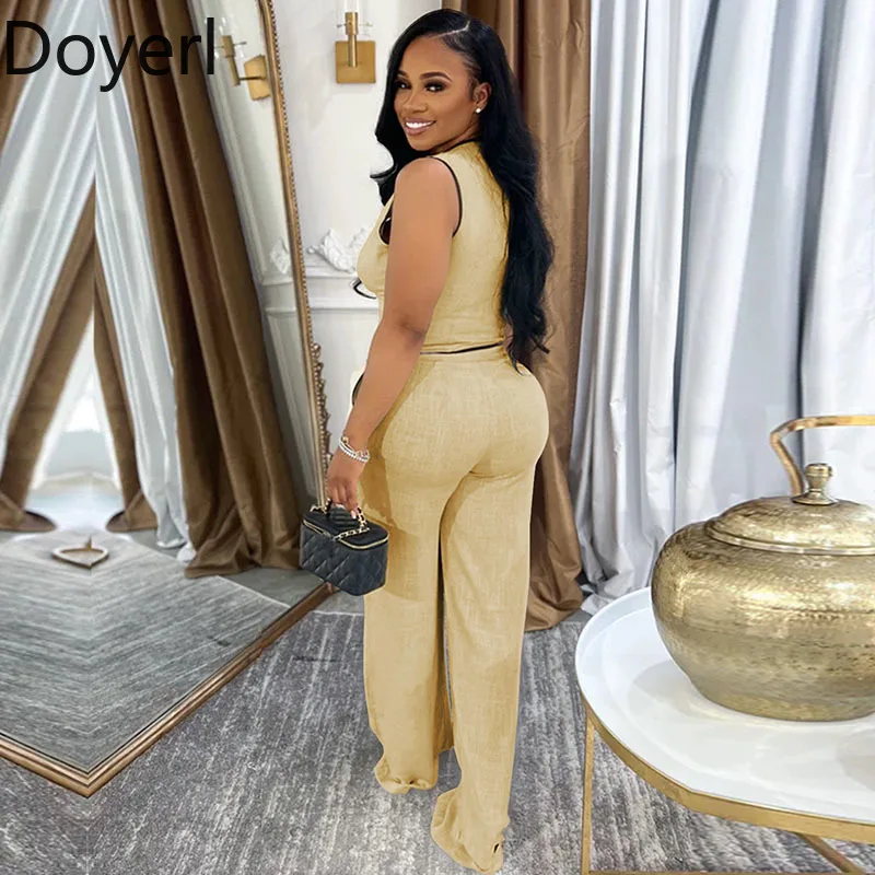 Doyerl Vintage Elegant 2 Piece Sets Woman Outfit Workwear Patchwork Double-breasted Vest Top and Wide Leg Pants Matching Sets