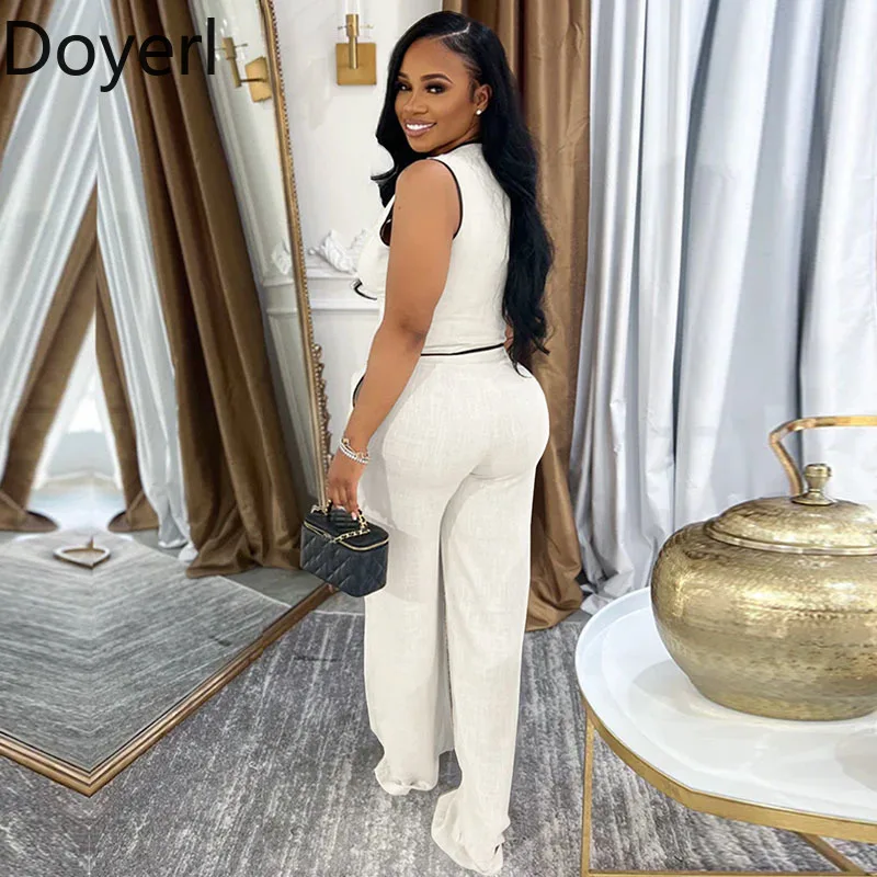 Doyerl Vintage Elegant 2 Piece Sets Woman Outfit Workwear Patchwork Double-breasted Vest Top and Wide Leg Pants Matching Sets