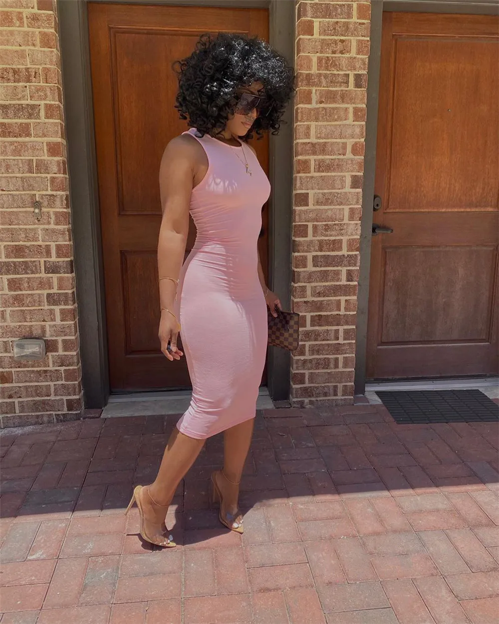 Sexy Solid Knee-length Bodycon Dress Summer Women O-neck Sleeveless Sheath Clubwear Basic Midi Pencil Dress Sundress Robe Femme