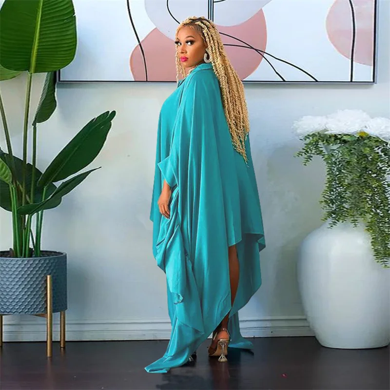 Spring Autumn Batwing Sleeve Shirt Dress Women Turn-down Collar Button Up Irregular Oversized Dresses Tunics Loose Casual Dress Spring Autumn Batwing Sleeve Shirt Dress Women Turn-down Collar Button Up Irregular Oversized Dresses Tunics Loose Casual Dress