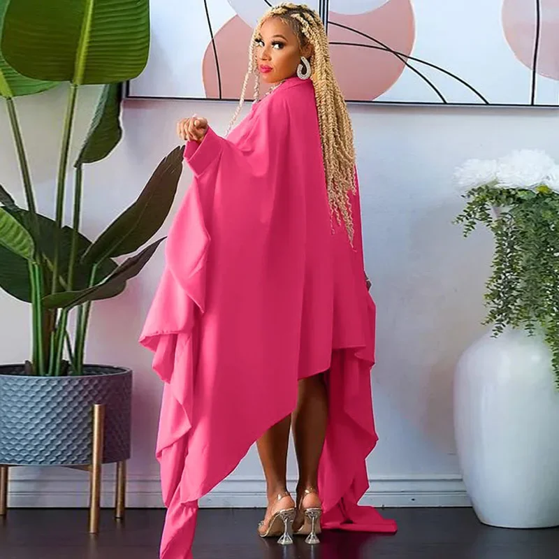 Spring Autumn Batwing Sleeve Shirt Dress Women Turn-down Collar Button Up Irregular Oversized Dresses Tunics Loose Casual Dress - Image 2