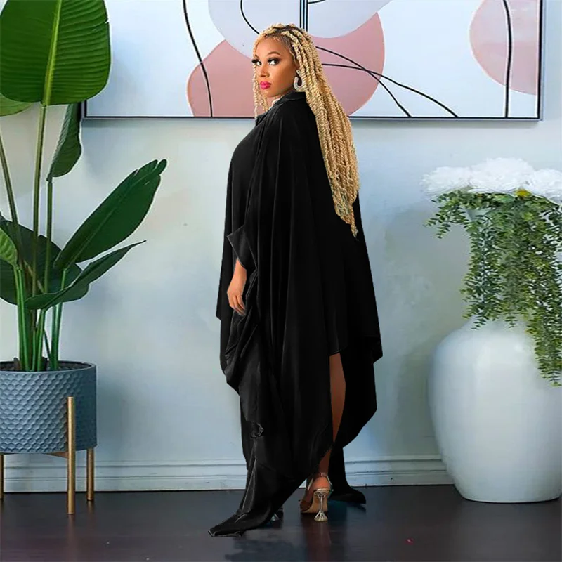 Spring Autumn Batwing Sleeve Shirt Dress Women Turn-down Collar Button Up Irregular Oversized Dresses Tunics Loose Casual Dress Spring Autumn Batwing Sleeve Shirt Dress Women Turn-down Collar Button Up Irregular Oversized Dresses Tunics Loose Casual Dress