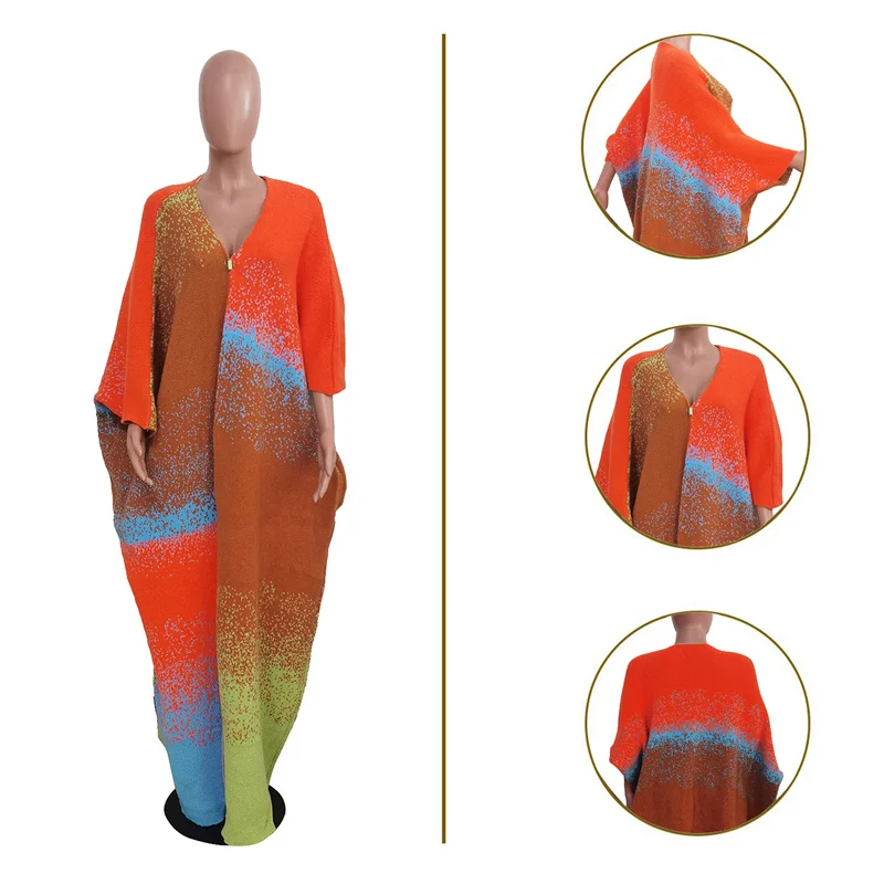 Autumn Winter Knitted Sweater Cardigan Cloak Cape Women Outerwears Gradient Loose Fit Straight Batwing Sleeve Gothic Coats Chic