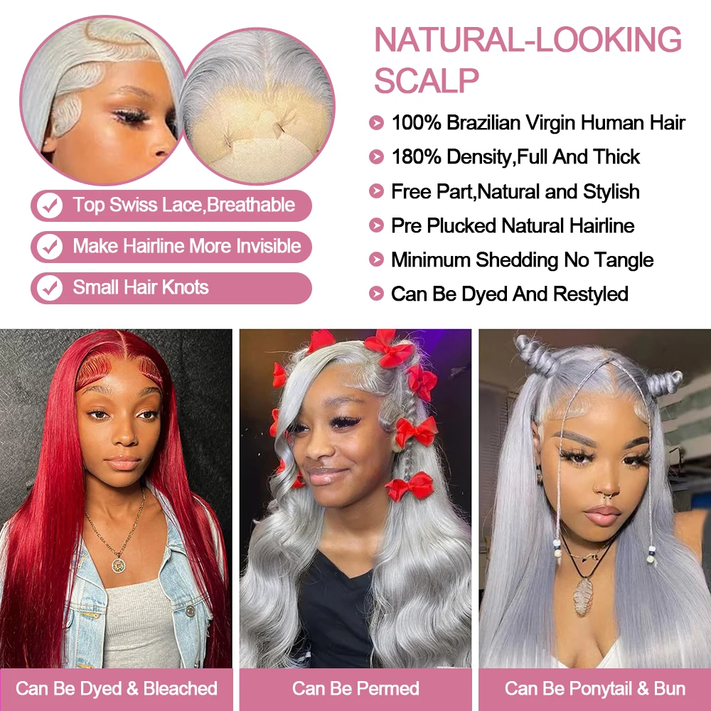 Silver Grey Straight Wigs Human Hair Vietnamese 220% Density 13x6 HD Lace Frontal Colored Wig 38 Pre Plucked With Baby Hairline Silver Grey Straight Wigs Human Hair Vietnamese 220% Density 13x6 HD Lace Frontal Colored Wig 38 Pre Plucked With Baby Hairline