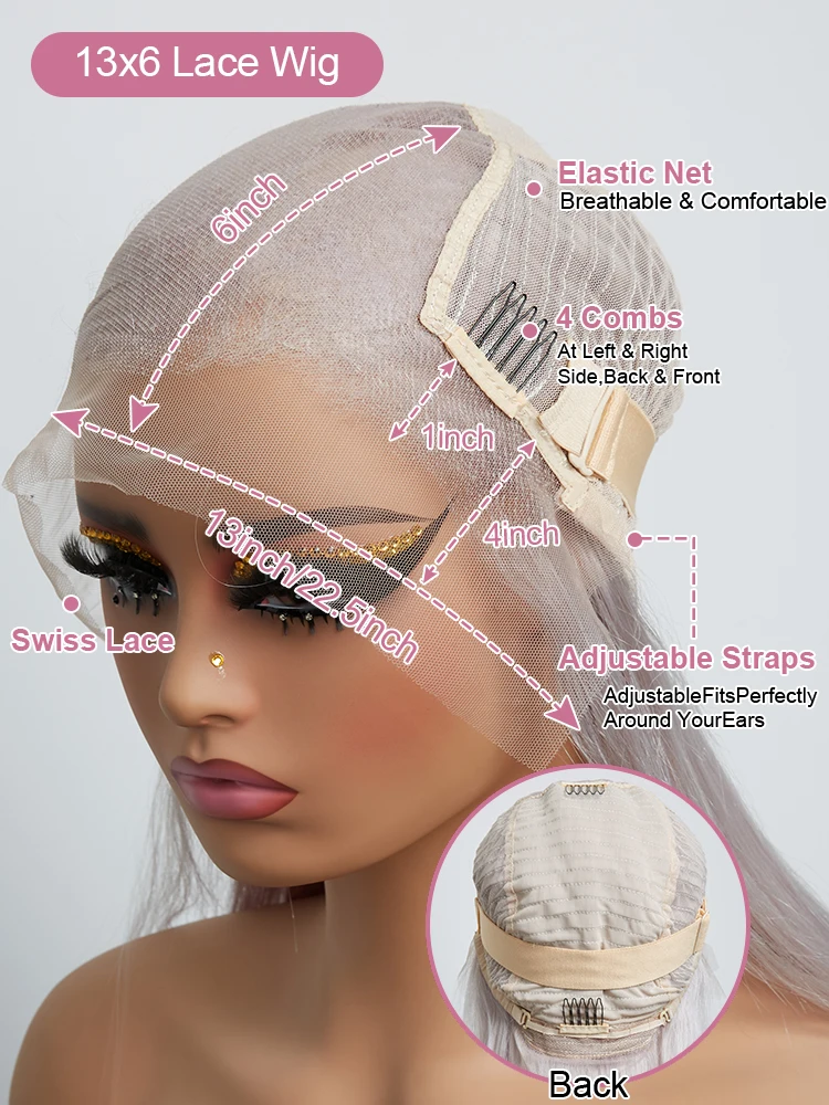 Silver Grey Straight Wigs Human Hair Vietnamese 220% Density 13x6 HD Lace Frontal Colored Wig 38 Pre Plucked With Baby Hairline - Image 6