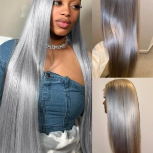 Silver Grey Straight Wigs Human Hair Vietnamese 220% Density 13x6 HD Lace Frontal Colored Wig 38 Pre Plucked With Baby Hairline