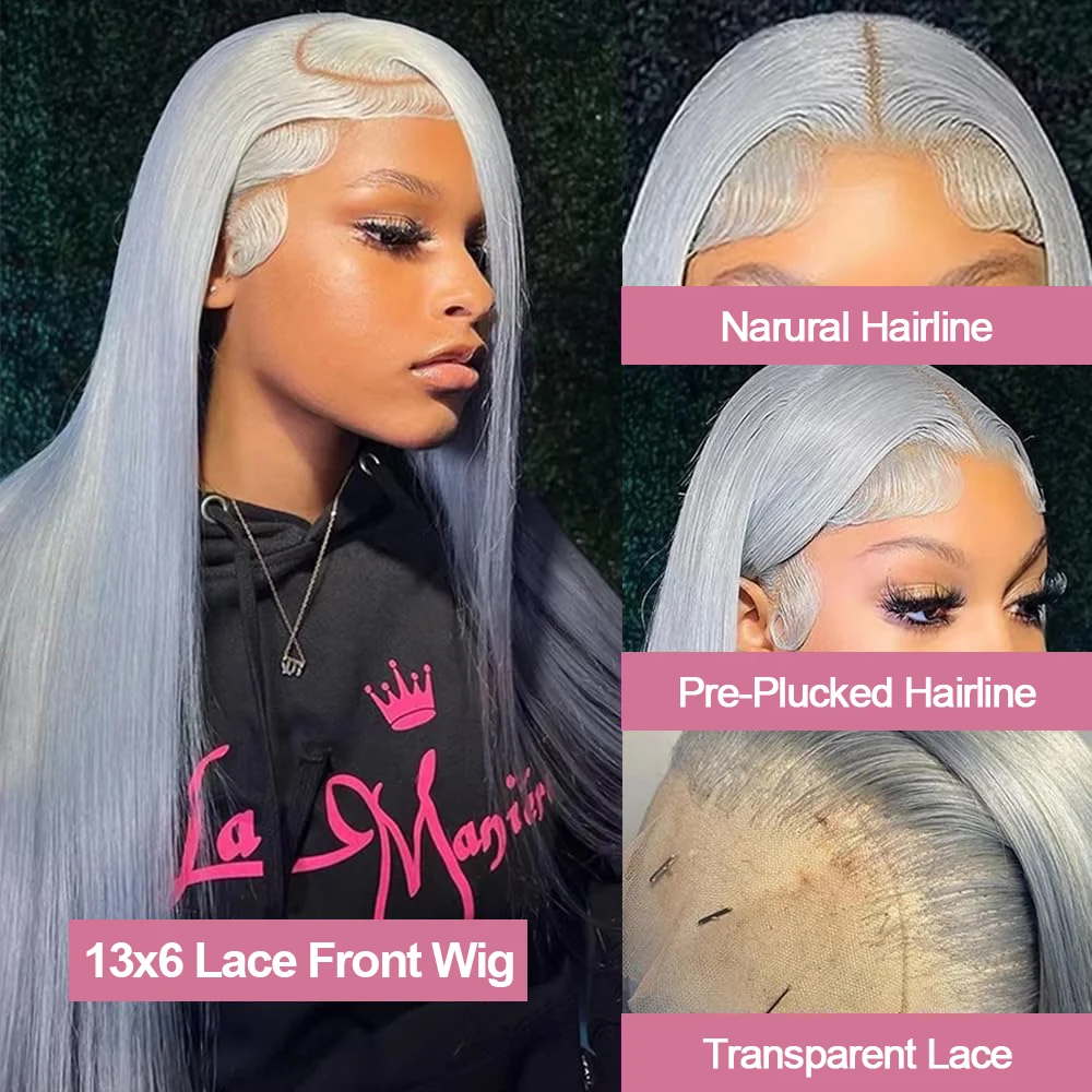 Silver Grey Straight Wigs Human Hair Vietnamese 220% Density 13x6 HD Lace Frontal Colored Wig 38 Pre Plucked With Baby Hairline Silver Grey Straight Wigs Human Hair Vietnamese 220% Density 13x6 HD Lace Frontal Colored Wig 38 Pre Plucked With Baby Hairline