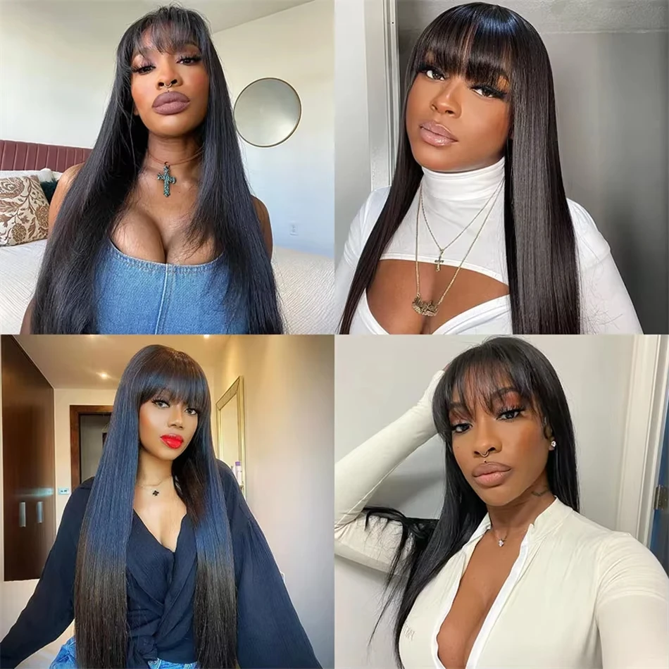 34 Inch 3X1 Middle Part Lace Wig Straight Human Hair Wigs With Bangs Brazilian Full Machine Made 100% Human Hair Wigs For Women