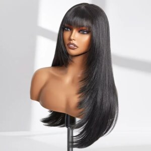 34 Inch 3X1 Middle Part Lace Wig Straight Human Hair Wigs With Bangs Brazilian Full Machine Made 100% Human Hair Wigs For Women