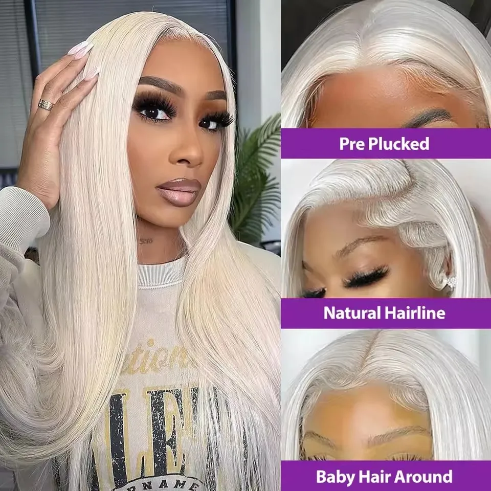 100% Vietnam Human Hair Straight Lace Front Wigs 613 Platinum Blonde Human Hair Transparent Lace Closure Frontal Wig Pre Plucked - Image 4
