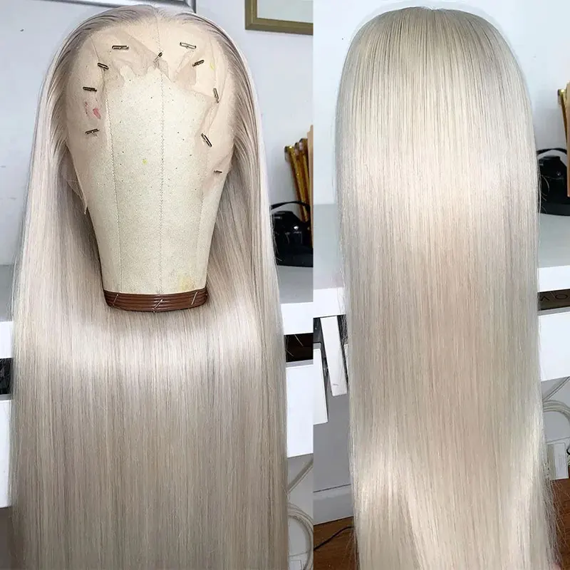 100% Vietnam Human Hair Straight Lace Front Wigs 613 Platinum Blonde Human Hair Transparent Lace Closure Frontal Wig Pre Plucked - Image 2