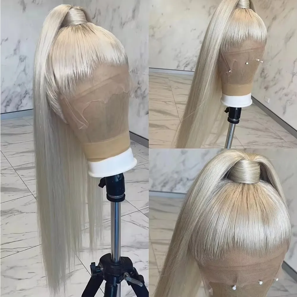 100% Vietnam Human Hair Straight Lace Front Wigs 613 Platinum Blonde Human Hair Transparent Lace Closure Frontal Wig Pre Plucked - Image 3