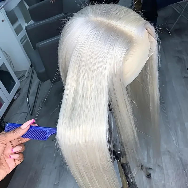 100% Vietnam Human Hair Straight Lace Front Wigs 613 Platinum Blonde Human Hair Transparent Lace Closure Frontal Wig Pre Plucked