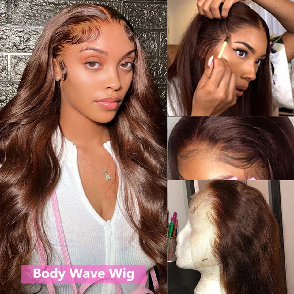 Chocolate Brown 13x4 Lace Front Wig Brazilian Pre Plucked 13x6 HD Lace Frontal Wigs Dark Brown Body Wave Human Hair Closure Wigs