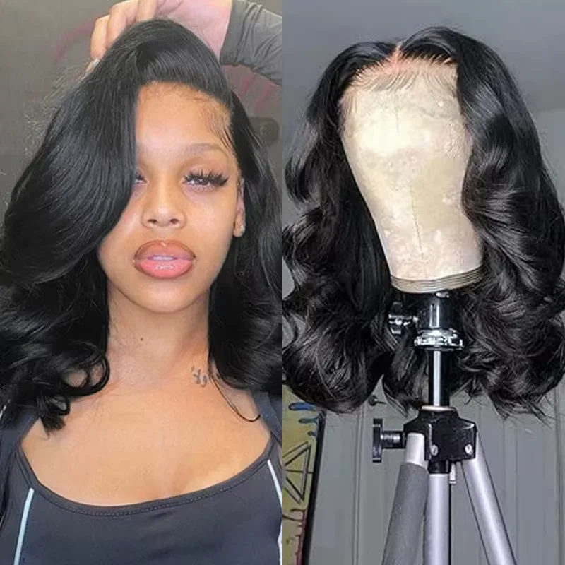 250% Body Wave HD Lace Frontal Wig Short Bob Wig Human Hair Glueless Human Hair Wavy 13x4 Transparent Lace Front Wigs For Women 250% Body Wave HD Lace Frontal Wig Short Bob Wig Human Hair Glueless Human Hair Wavy 13x4 Transparent Lace Front Wigs For Women